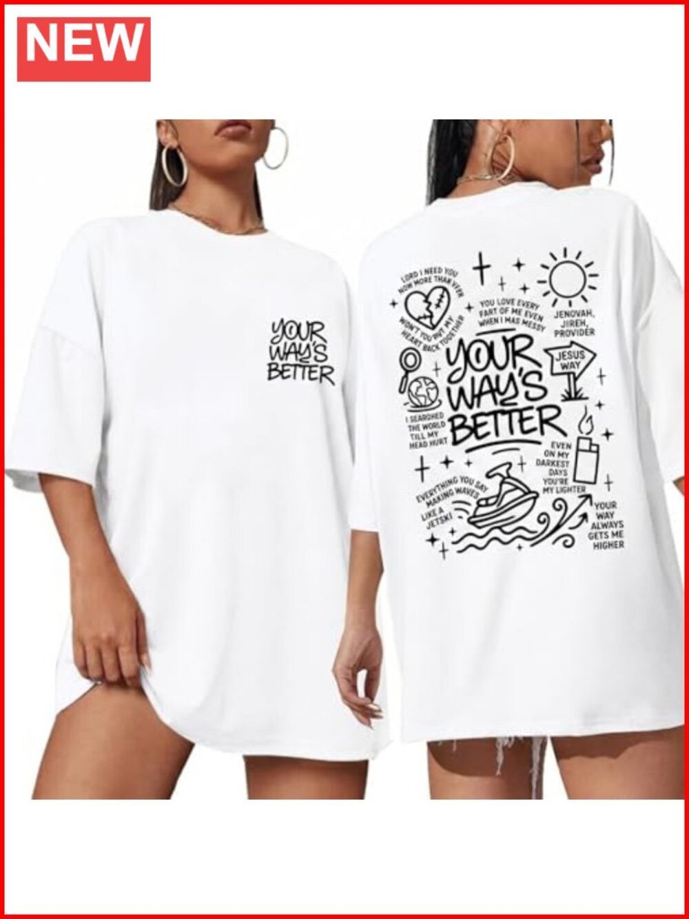 Christian Faith Oversized Graphic Tee Short Sleeve Crew Neck Religious Top